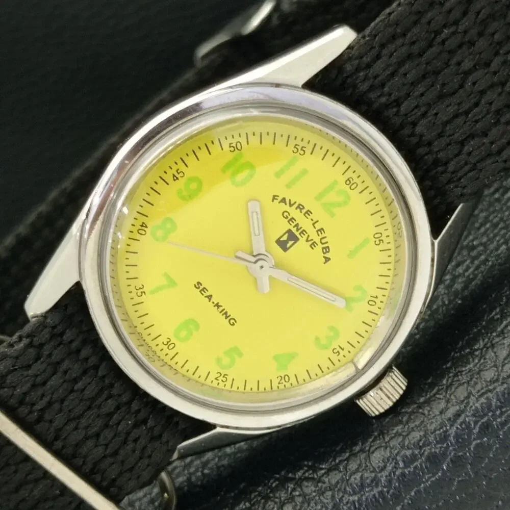 Vintage 1980 Favre Leuba Manual Mens Silver Watch W/Nato Strap